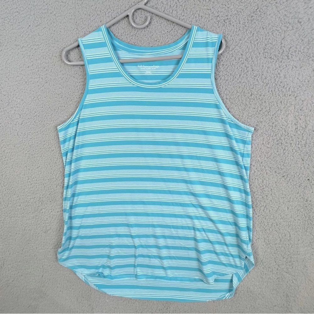 SOFT SURROUNDINGS WOMENS TANK TOP BLOUSE TURQUOISE WITH STRIPES SIZE XL